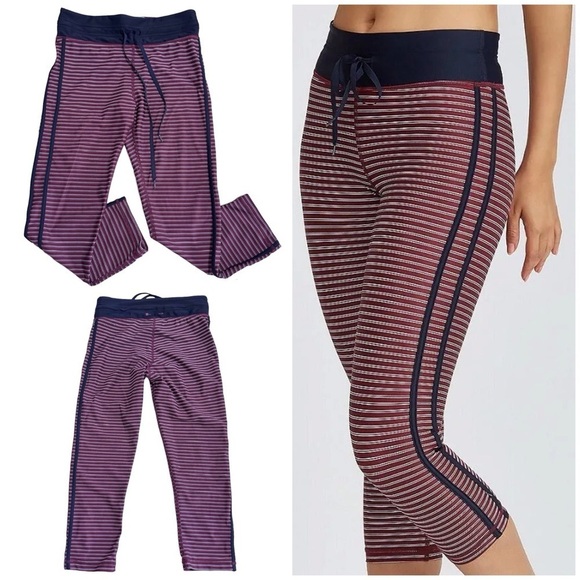 The Upside Leggings Burgundy Red Rum And Raisin NYC Striped Performance Pant 6 - Picture 1 of 10